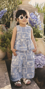 Next Blue and Ecru Embroidered Blouse and Trousers Co-ord Set 12months