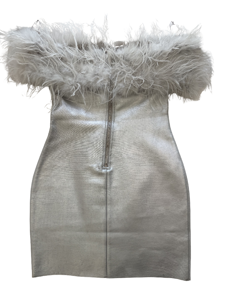 Feather Bardot Mini Dress