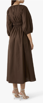 Matteau Shirred Plunge Button Dress Brown Size 8UK