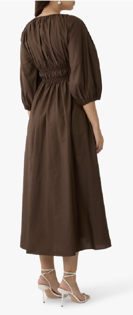 Matteau Shirred Plunge Button Dress Brown Size 8UK