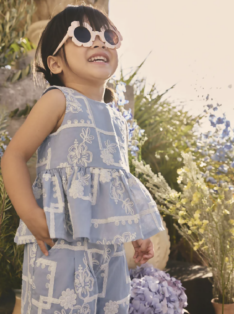 Next Blue and Ecru Embroidered Blouse and Trousers Co-ord Set 12months