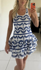 Commense White and Blue embroidered mini dress