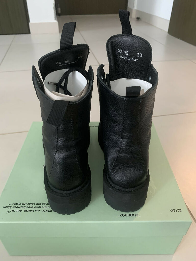 Off-White Off-White Black Leather Hiking Ankle Boots Size 38