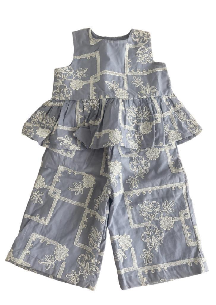 Next Blue and Ecru Embroidered Blouse and Trousers Co-ord Set 12months