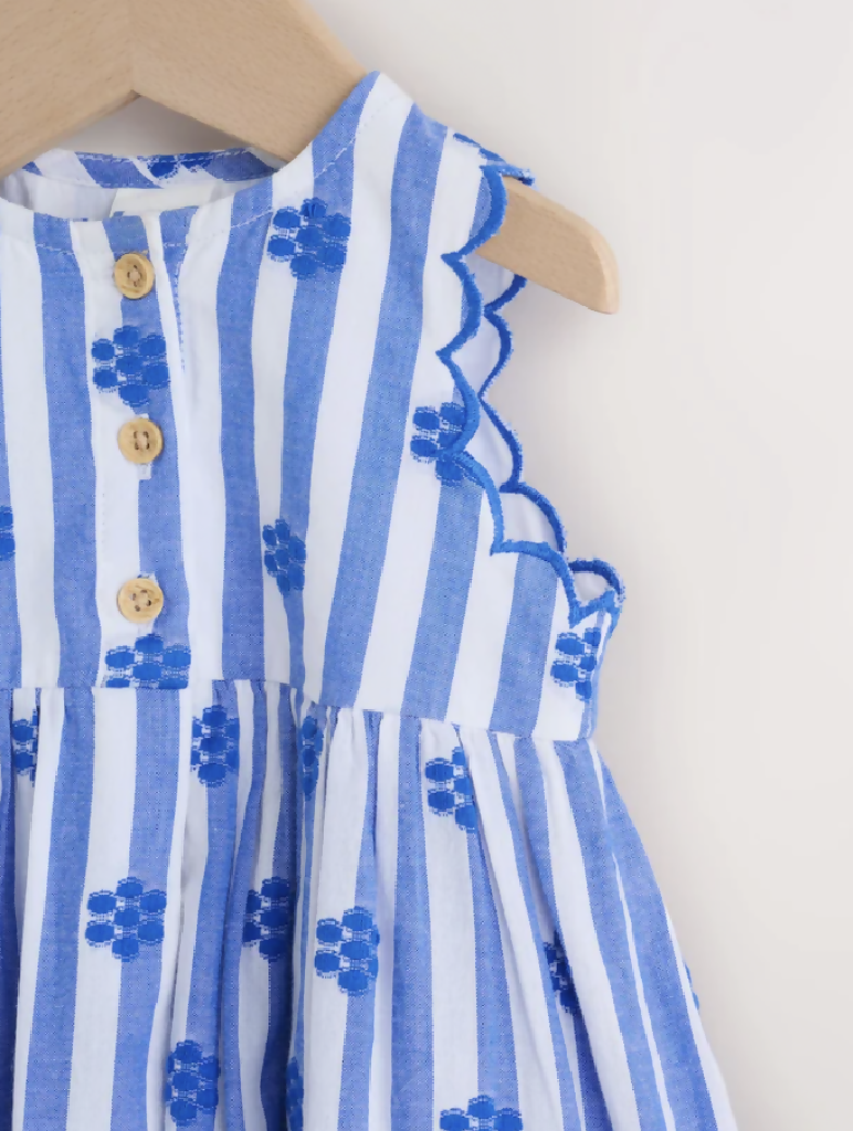 Next Blue Stripe Woven Baby Dress With Intergrated Bodysuit