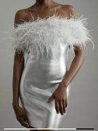 Feather Bardot Mini Dress