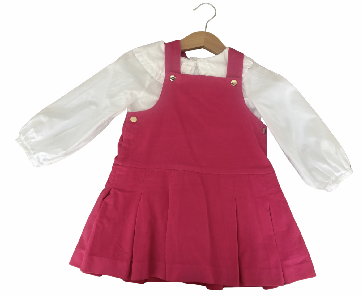 Jacadi pink velvet pinafore dress with blouse size 24months