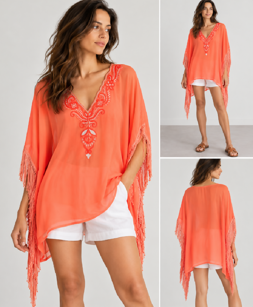 Matthew Williamson Orange Printed Embellished Tunic Top