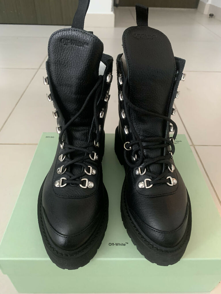 Off-White Off-White Black Leather Hiking Ankle Boots Size 38