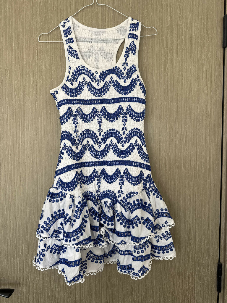 Commense White and Blue embroidered mini dress