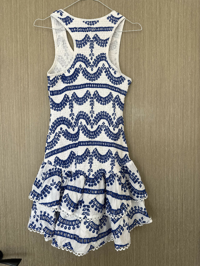 Commense White and Blue embroidered mini dress