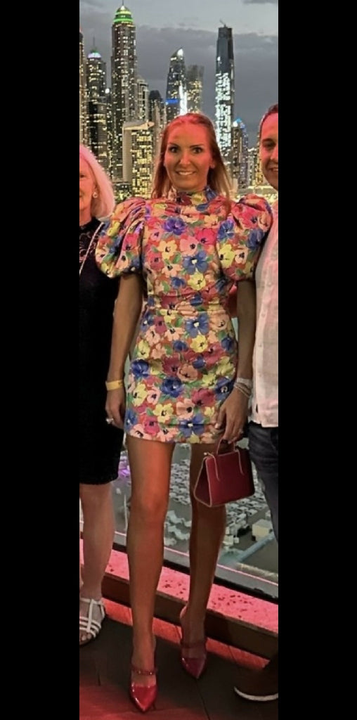 Rotate super glam floral party dress with puff sleeve Size S 8 to 10