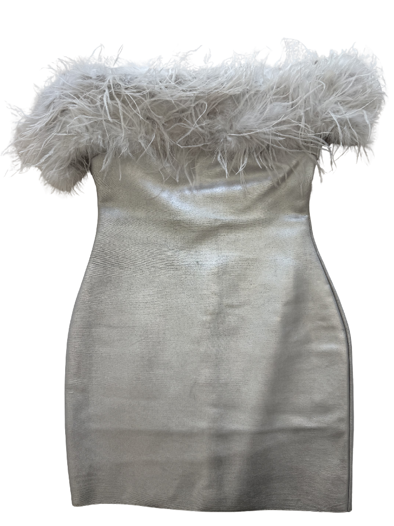 Feather Bardot Mini Dress