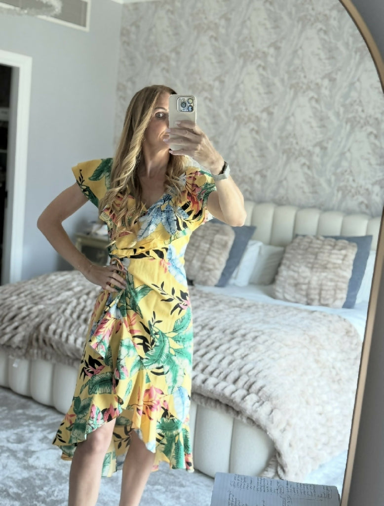 Zibilondon yellow floral summer dress size 8 to 10