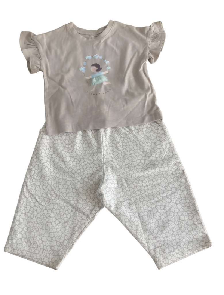 NEXT Ecru Flower Girl Short Sleeve Top and Barrel Trousers Set 9-12months