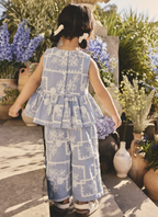 Next Blue and Ecru Embroidered Blouse and Trousers Co-ord Set 12months