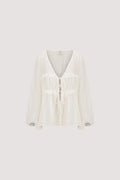 DISSH Mila White Ramie Long Sleeve Frill Top Size 8
