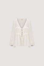 DISSH Mila White Ramie Long Sleeve Frill Top Size 8
